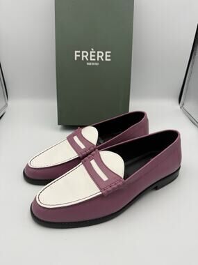 NIB FRERE Two-Tone Penny Loafers Purple White Made in Italy EU 42 US 9